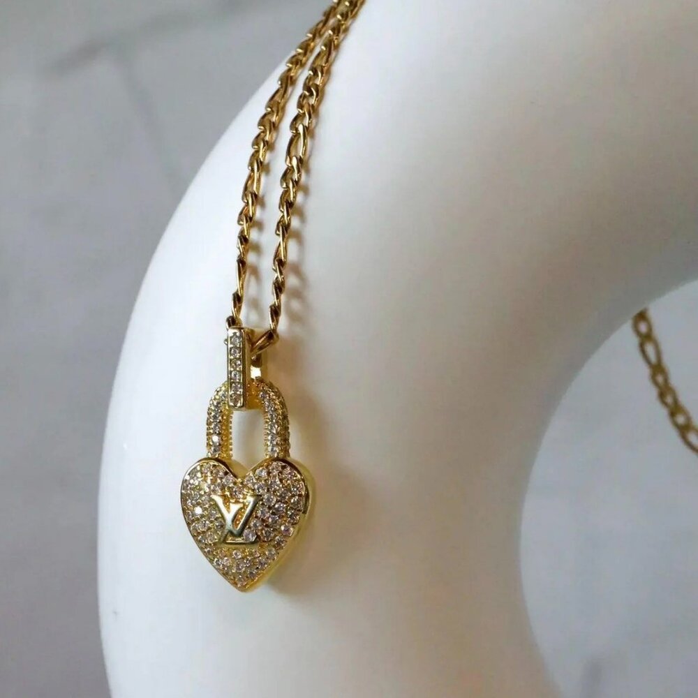 Upcycled Heart Lock Chain Necklace 18k Gold Plated